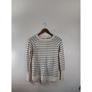 Halogen Creme And Black Striped Quiet Luxury Cashmere Sweater Size XS